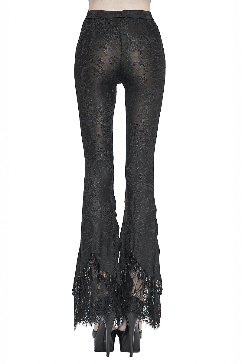 Women's Vintage Gothic Black Laced Trimmed Flared Trousers / Sexy Ladies Alternative Clothing - HARD'N'HEAVY