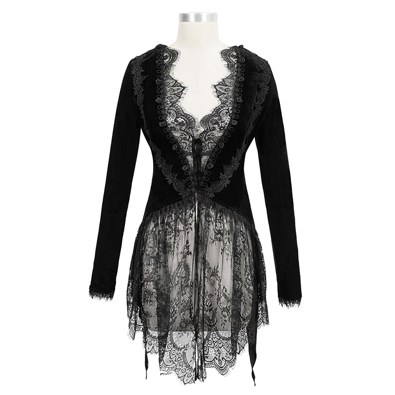 Elegant women's vintage gothic black velvet lace cape with intricate lace detailing.