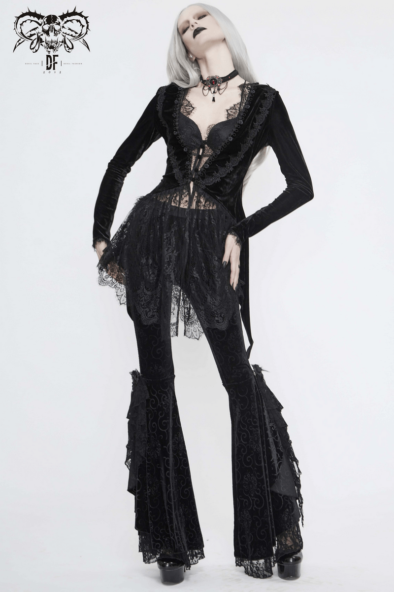 Gothic women's outfit featuring a black velvet lace cape, stylish for vintage occasions.