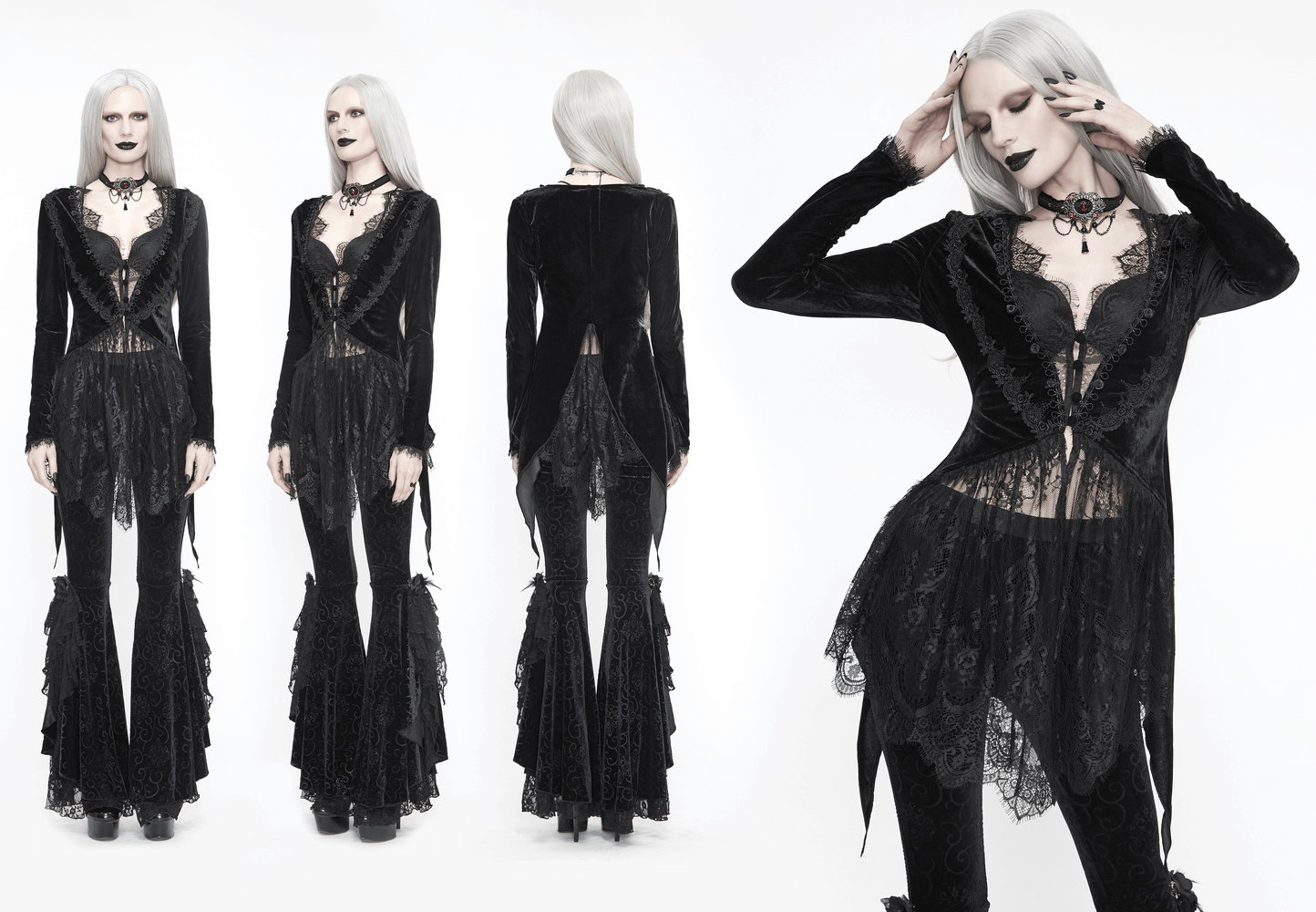 Women's Vintage Gothic Black Velvet and Delicate Lace Jacket / Steampunk Black Asymmetrical Jacket - HARD'N'HEAVY