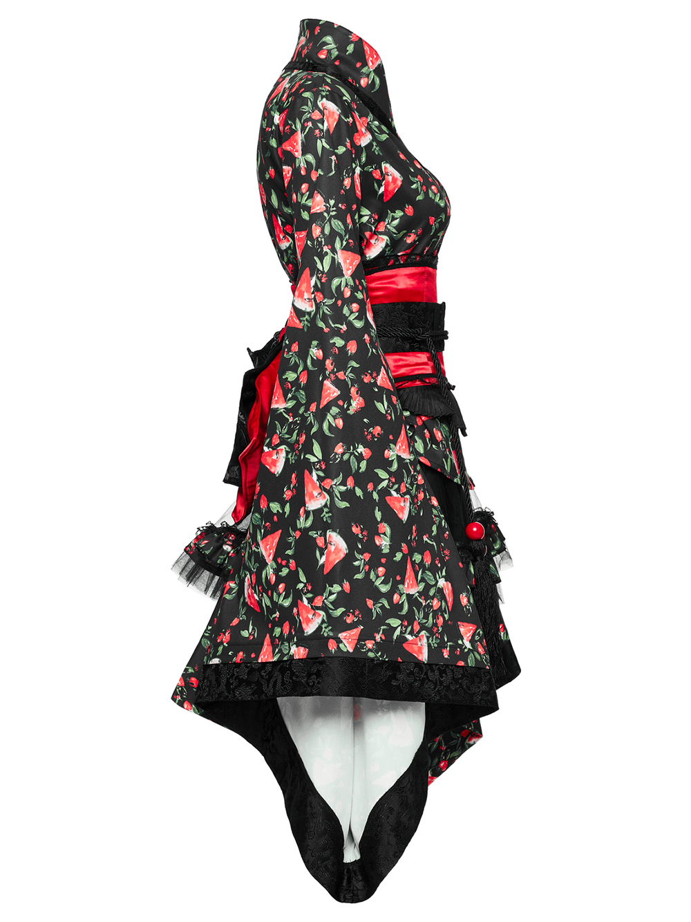 Women's watermelon print kimono set, featuring a cute short skirt and stylish Japanese design for cosplay and unique fashion.