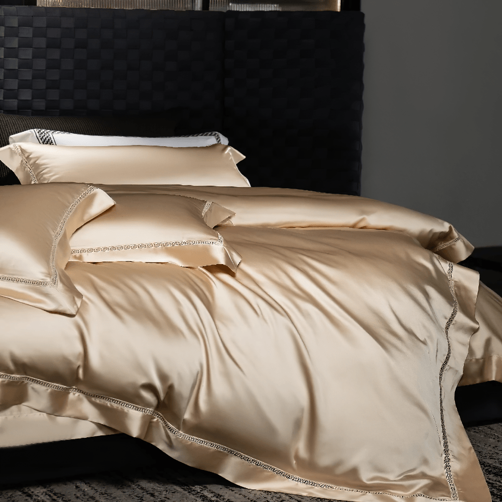 Knitterfreies Satin-Bettwäsche-Set mit Vorhang