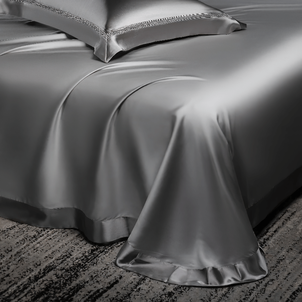 Knitterfreies Satin-Bettwäsche-Set mit Vorhang