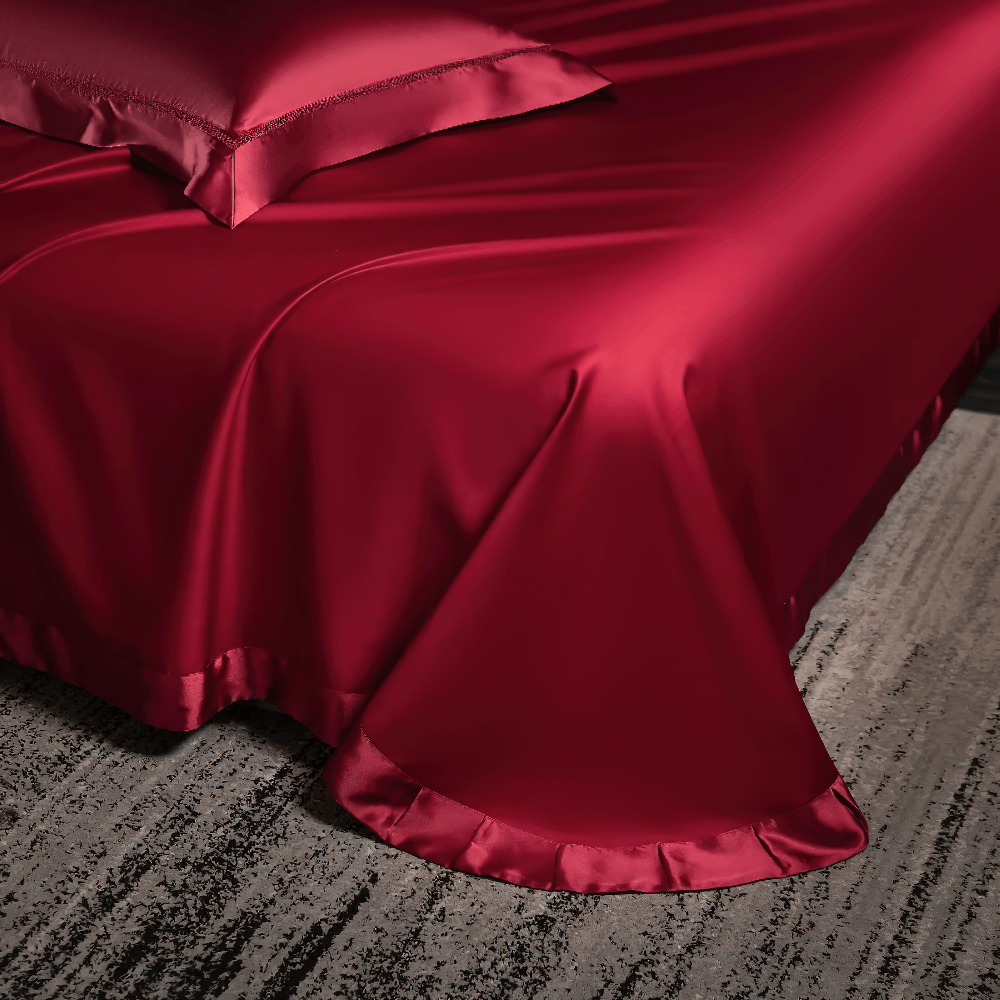 Knitterfreies Satin-Bettwäsche-Set mit Vorhang