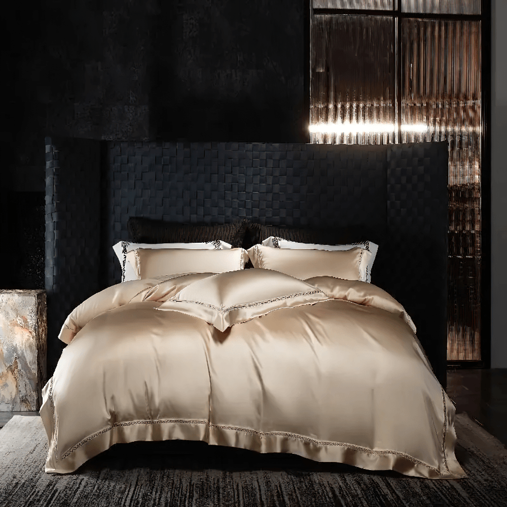 Knitterfreies Satin-Bettwäsche-Set mit Vorhang