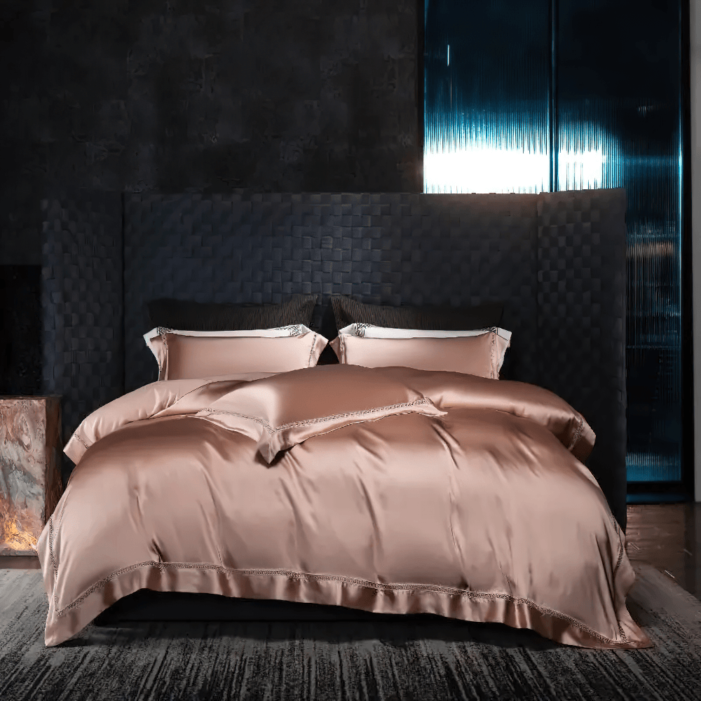 Knitterfreies Satin-Bettwäsche-Set mit Vorhang