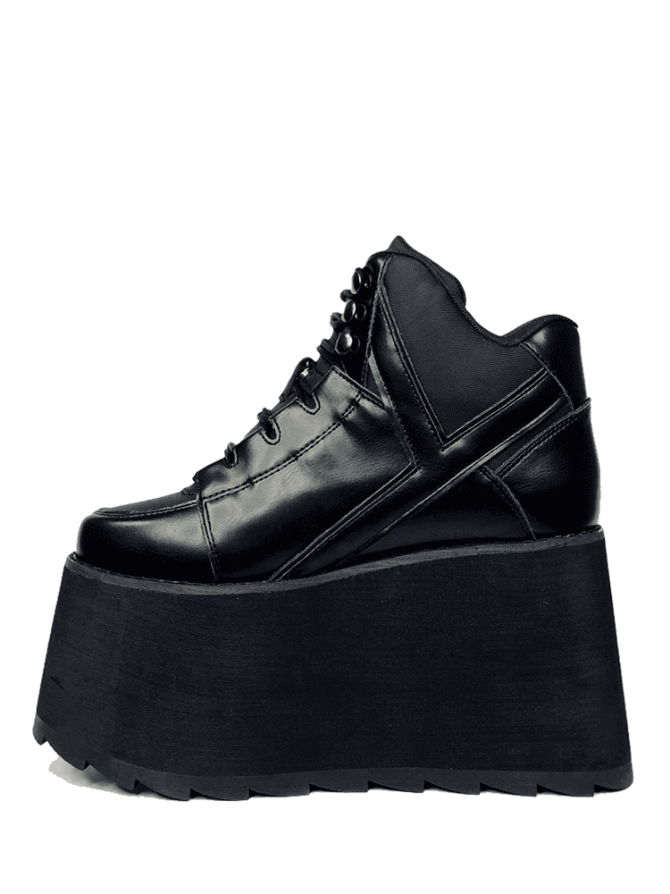 YRU Bold 3-Inch Platform Black Vegan Leather Shoes