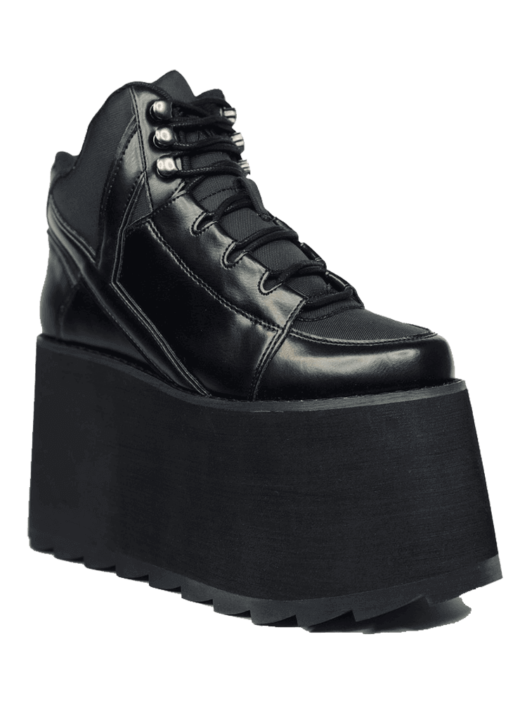 YRU Bold 3-Inch Platform Black Vegan Leather Shoes