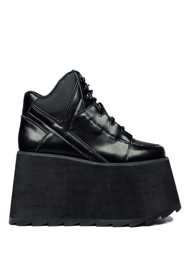 YRU Bold 3-Inch Platform Black Vegan Leather Shoes