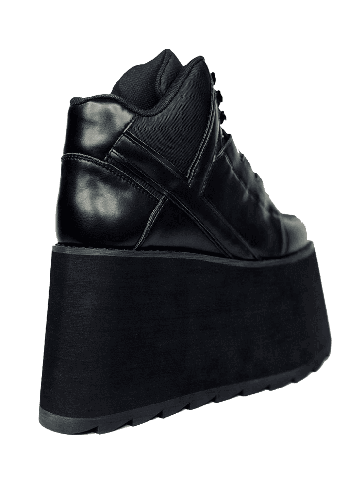 YRU Bold 3-Inch Platform Black Vegan Leather Shoes