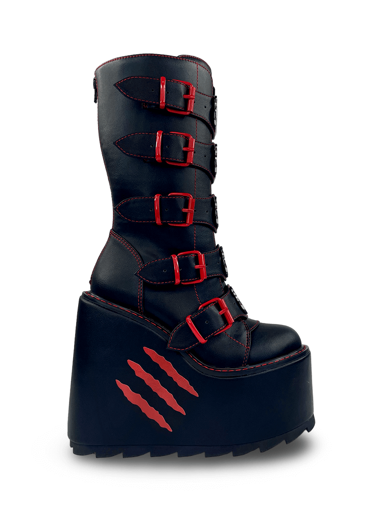 YRU Bold Vegan Leather Platform Boots with Bear Claw Marks