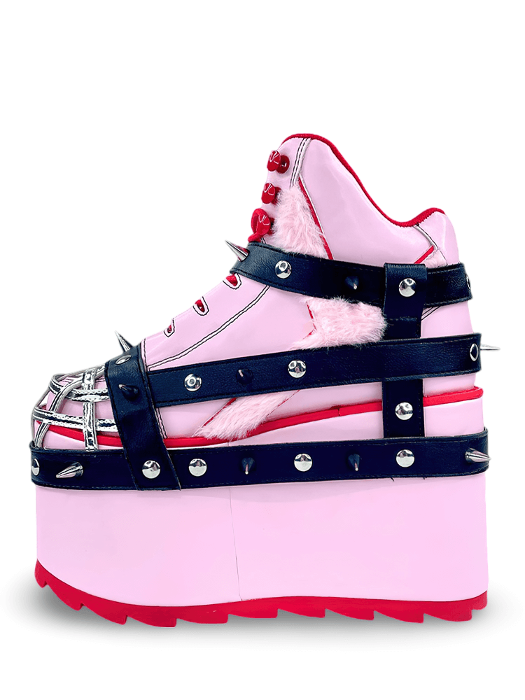 YRU Fierce Pink Gloomy Bear Spiked Platform Boots