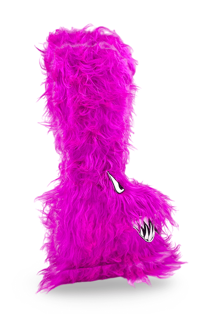 YRU Furry Pink Monster Boots with Molded Teeth