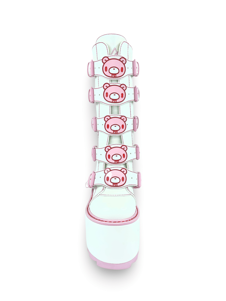 YRU Gloomy Bear White Platform Boots with Enamel Charms