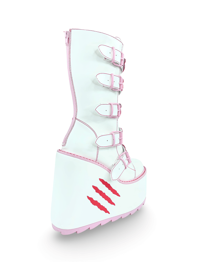 YRU Gloomy Bear White Platform Boots with Enamel Charms