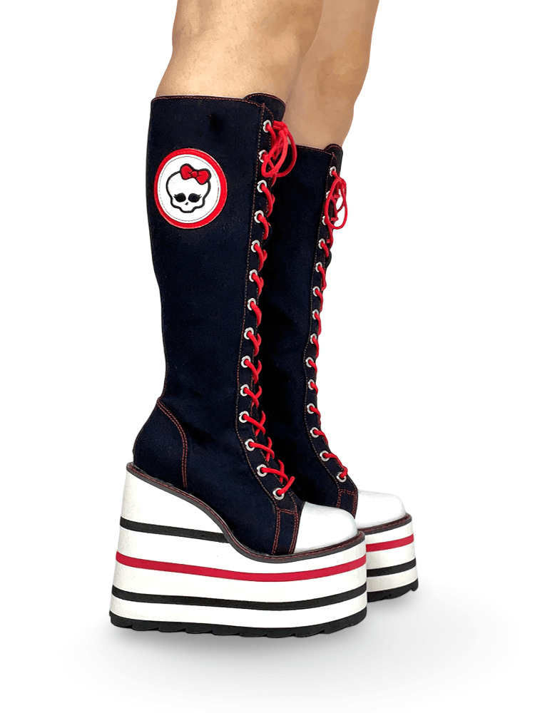 YRU Gothic Canvas Platform Boots With Red Laces