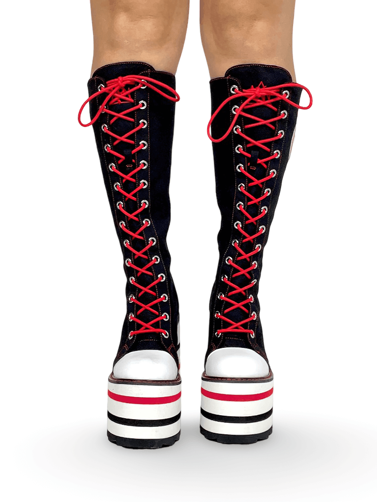YRU Gothic Canvas Platform Boots With Red Laces