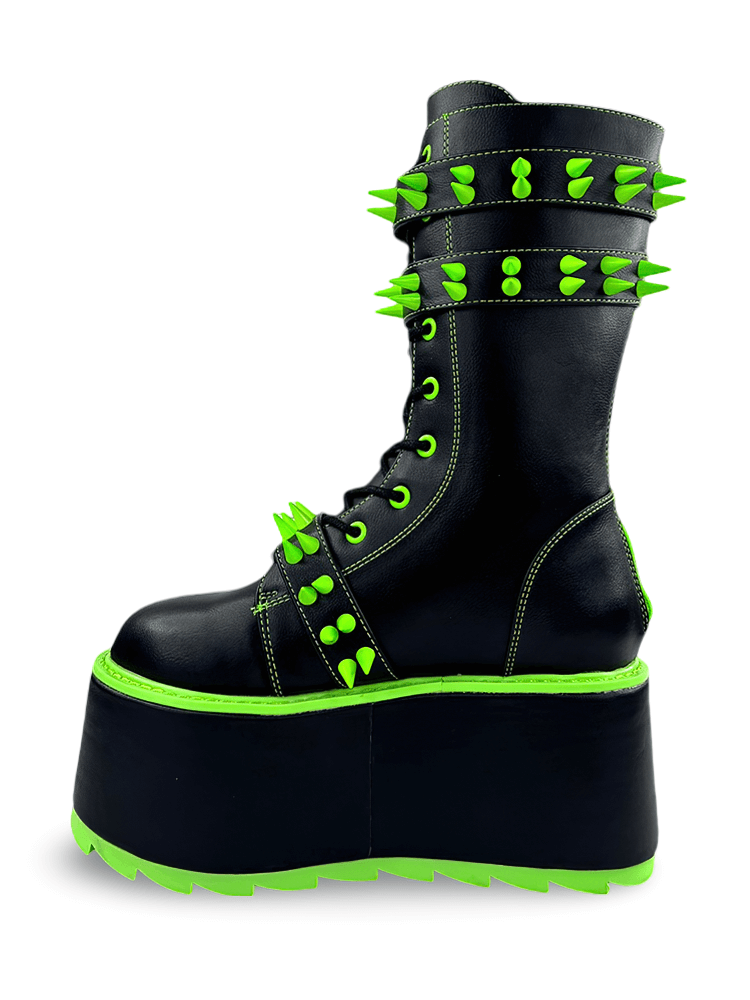 YRU Green Spiked Vegan Leather Platform Boots