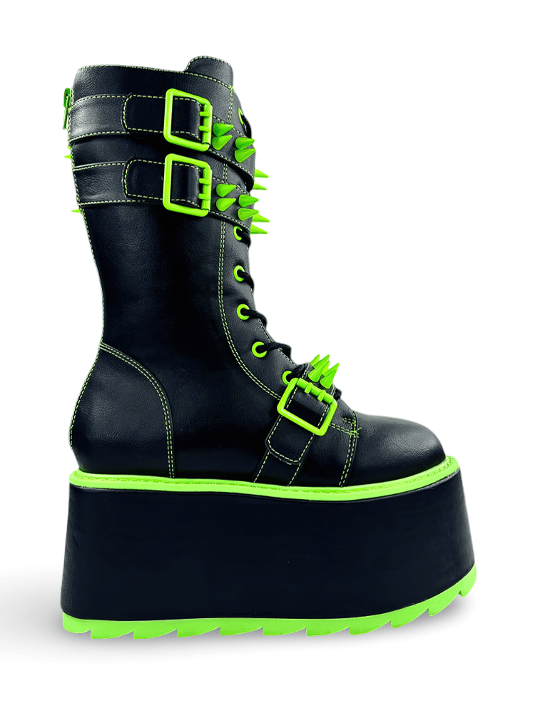 YRU Green Spiked Vegan Leather Platform Boots