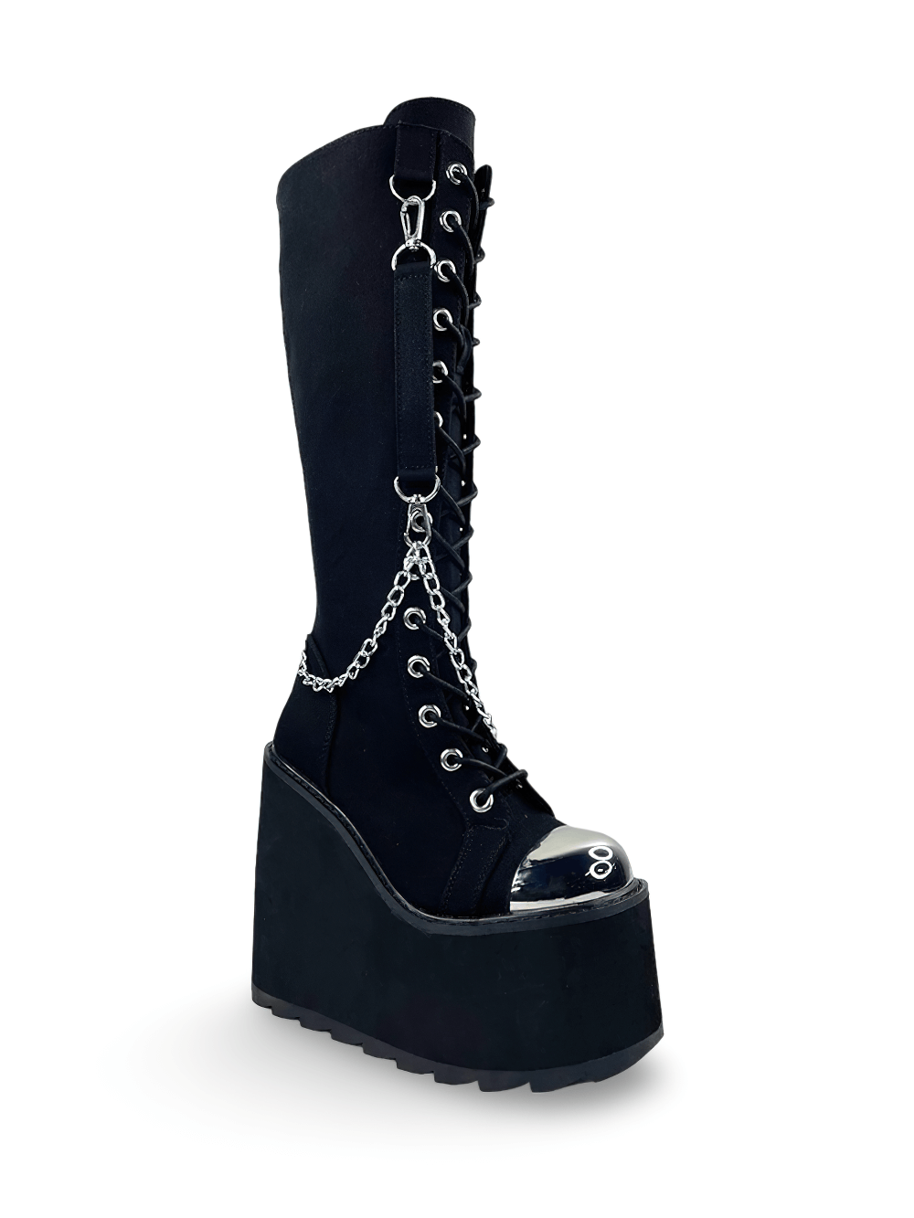 Bottes plateforme à lacets YRU avec chaînes et détails argentés