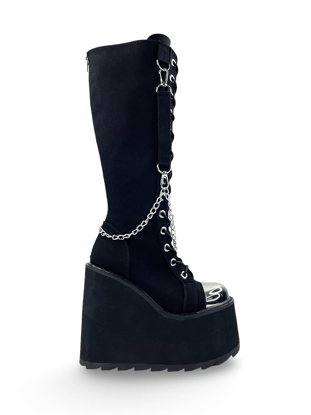 Bottes plateforme à lacets YRU avec chaînes et détails argentés