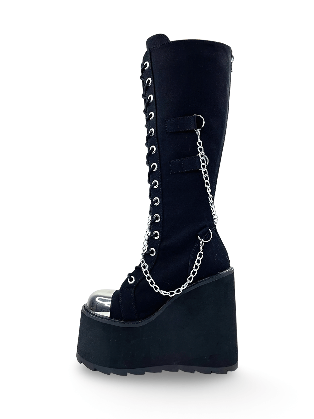 Botas de plataforma con cordones YRU con cadenas y detalles plateados