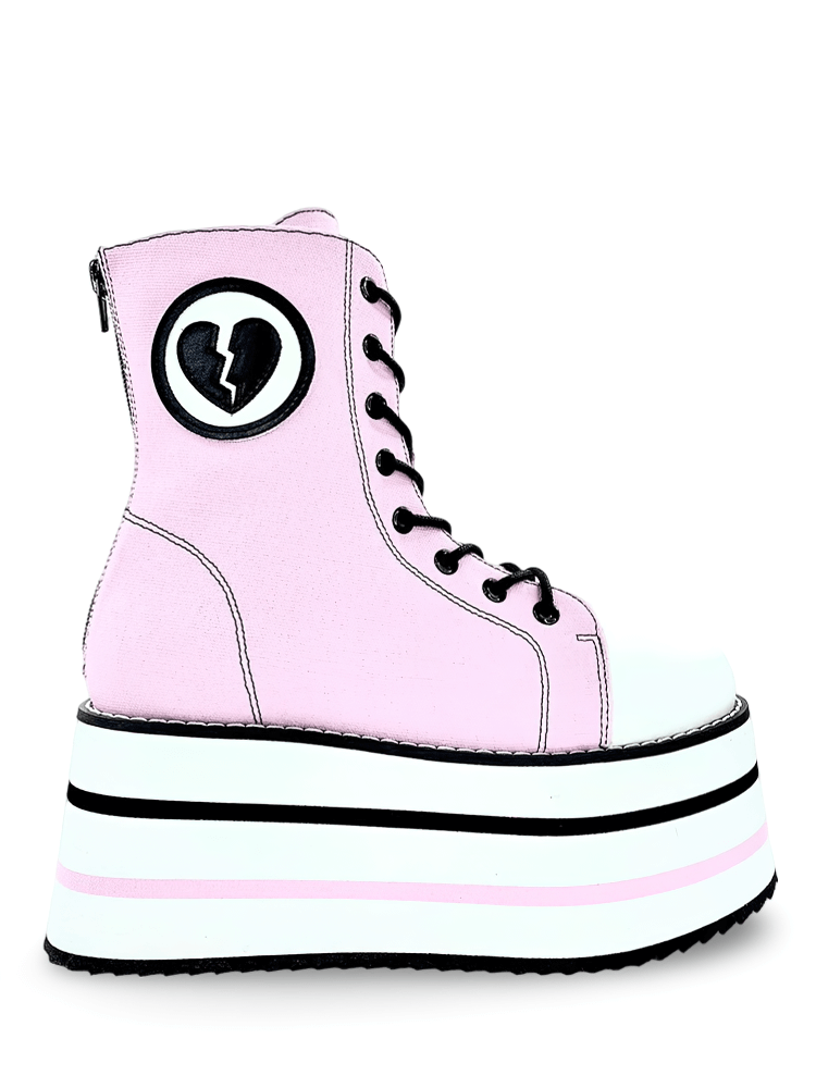 YRU Pink Striped Platform Boots with Heart Patch