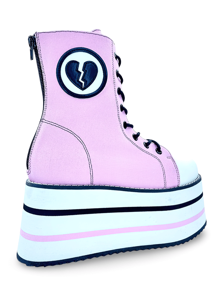 YRU Pink Striped Platform Boots with Heart Patch