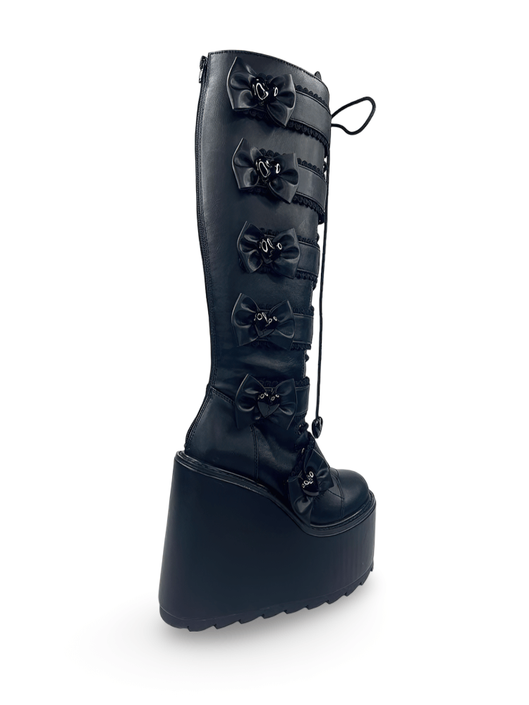 YRU Vegan Leather Goth Platform Boots with Charms