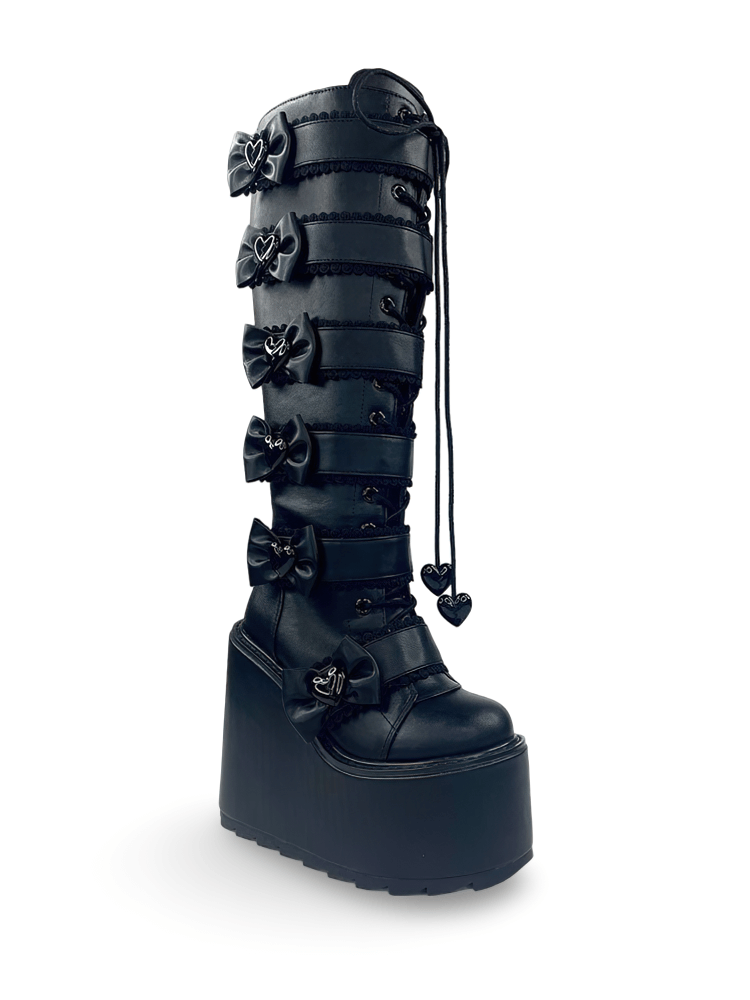 YRU Vegan Leather Goth Platform Boots with Charms