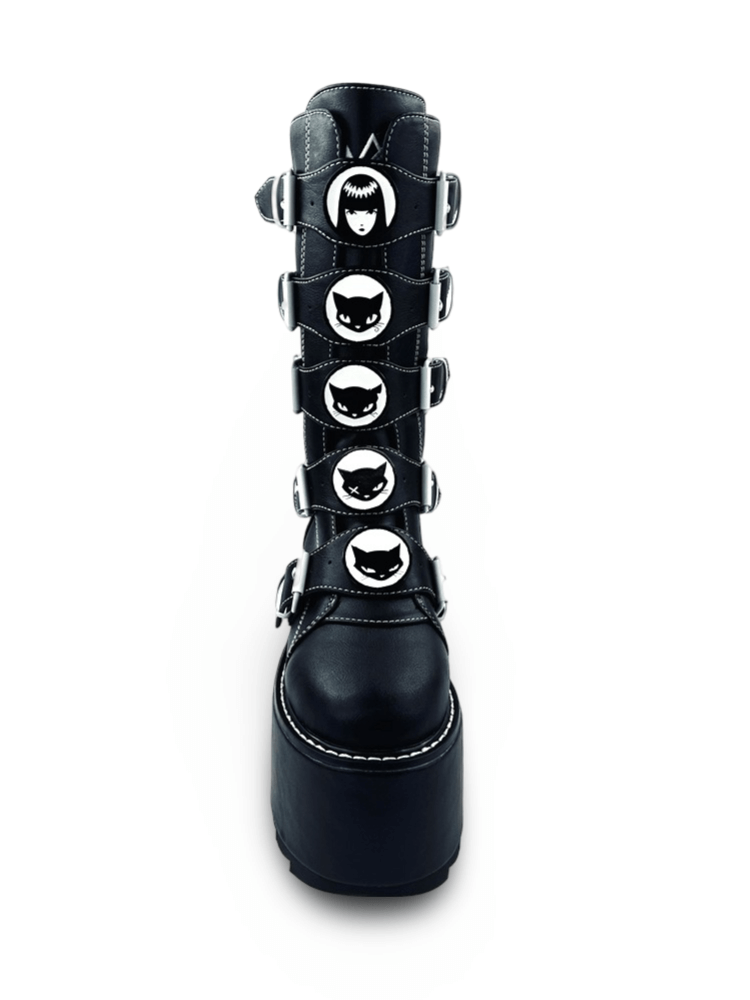 YRU Women's Strange Black Vegan Leather Platform Boots