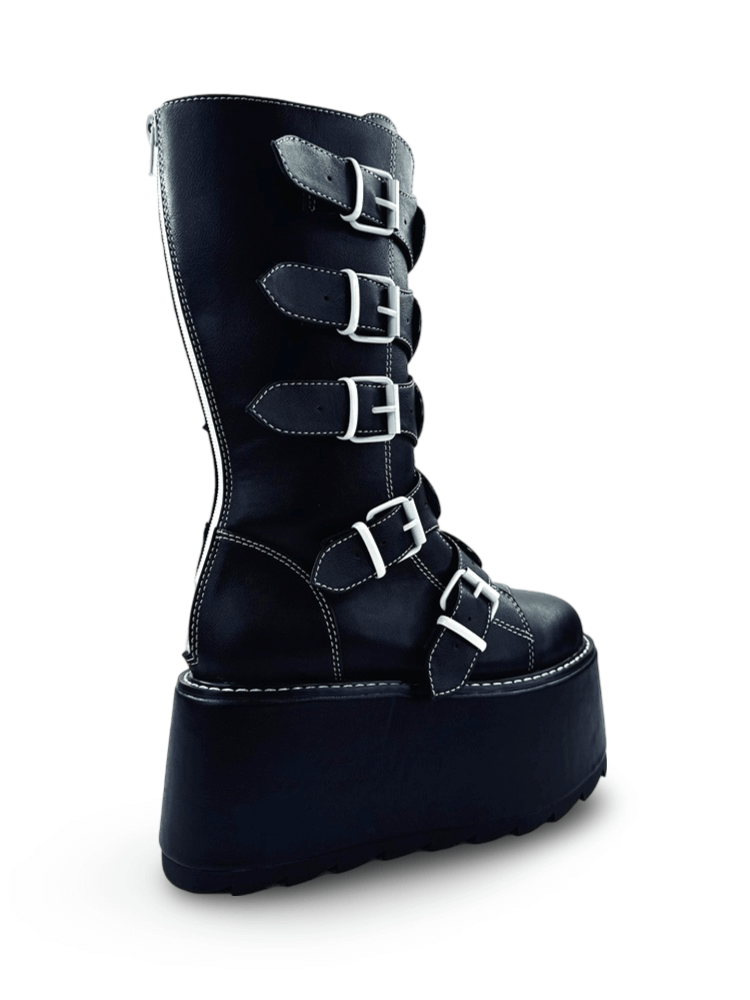 YRU Women's Strange Black Vegan Leather Platform Boots