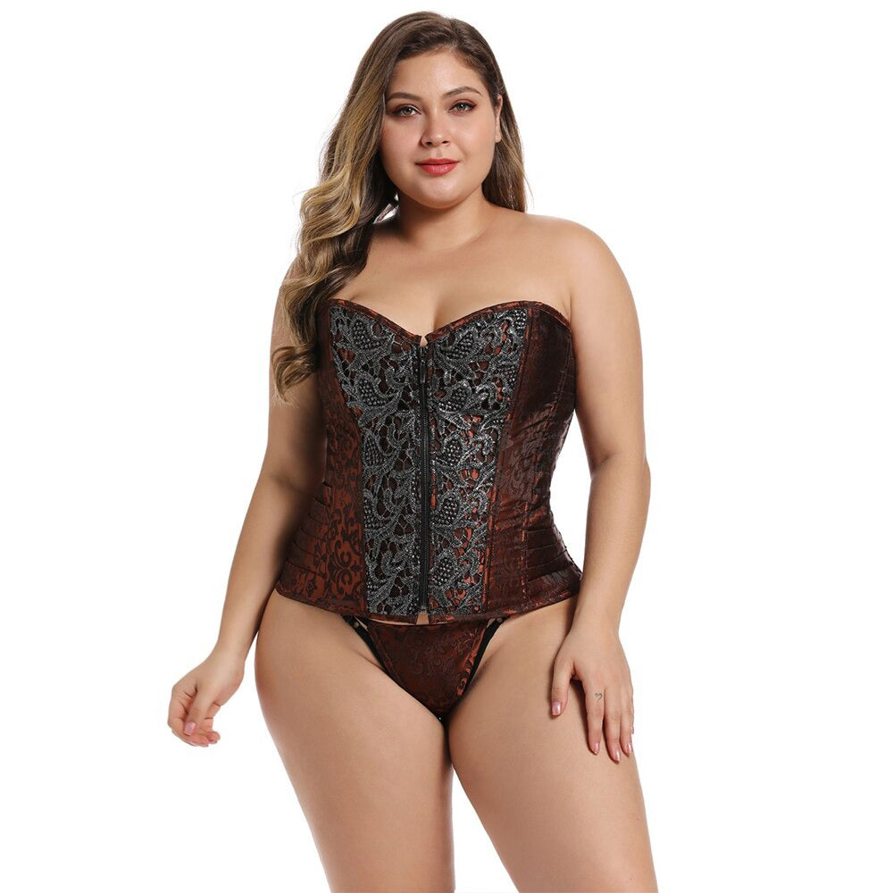 Zip-Up Gothic Women's Corset With Lace-Up Back / Steel Boned Vintage Bustier With G-Strings - HARD'N'HEAVY