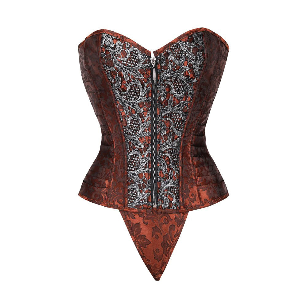Zip-Up Gothic Women's Corset With Lace-Up Back / Steel Boned Vintage Bustier With G-Strings - HARD'N'HEAVY