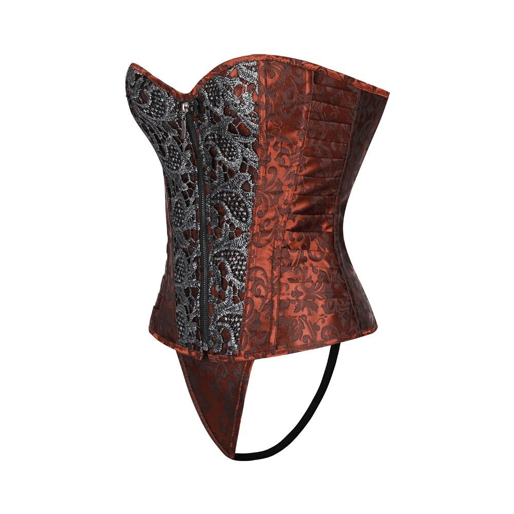 Zip-Up Gothic Women's Corset With Lace-Up Back / Steel Boned Vintage Bustier With G-Strings - HARD'N'HEAVY