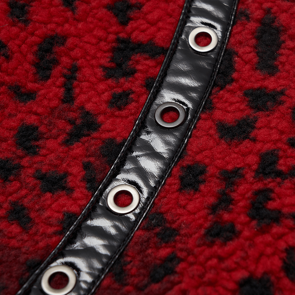Zipper Red Leopard Punk Mini Skirt With Eyelets - HARD'N'HEAVY