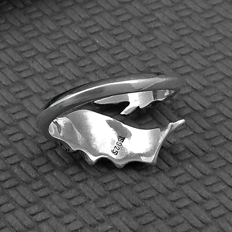 Vintage unisex adjustable ring featuring a unique feather wing design in 925 sterling silver.