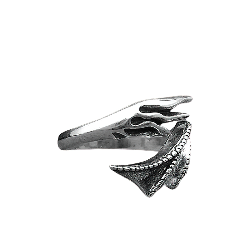 Unisex adjustable ring featuring a gothic feather wing design in 925 sterling silver, perfect vintage-style accessory.