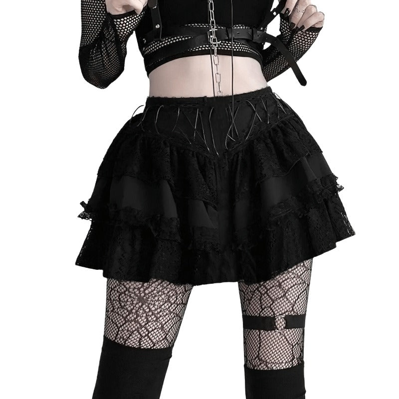Gothic Lace Patchwork Mini Skirts / Grunge Punk Black Sexy Skirt for Women - HARD'N'HEAVY