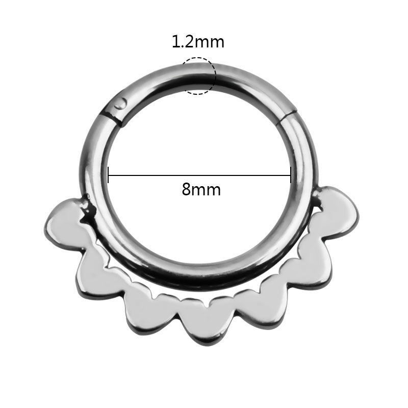 Double layers steel clicker nose hoop ring with 8mm diameter and 1.2mm thickness, ideal for rock fashion enthusiasts.