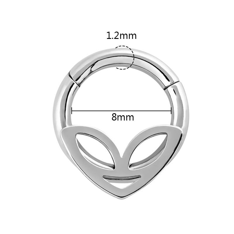 1PC double layers steel alien head nose hoop ring, 8mm diameter, 1.2mm thickness, stylish unisex piercing accessory.
