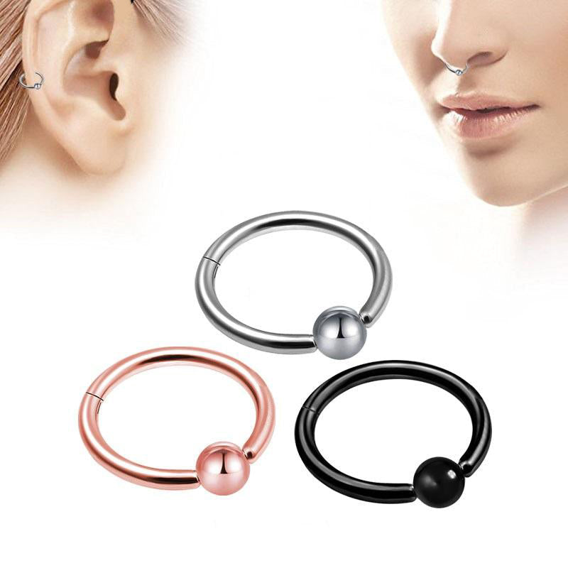 Stylish double-layered steel clicker segment nose hoop rings in silver, rose gold, and black for rock accessories lovers.