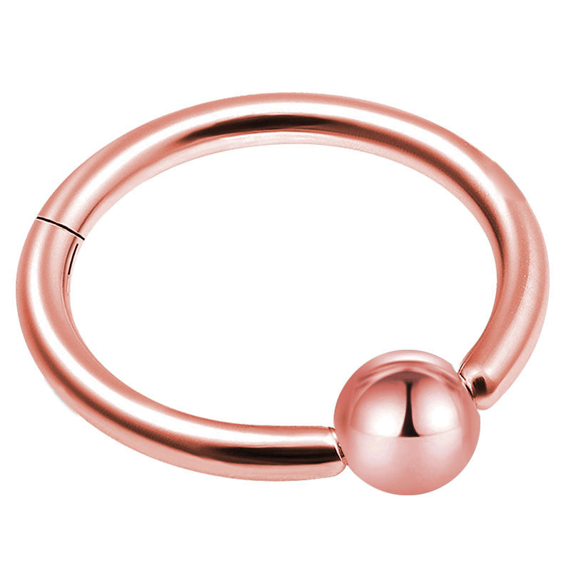 Double layers stainless steel clicker hoop nose ring in rose gold with a pearl-like detail for a stylish rock accessory.