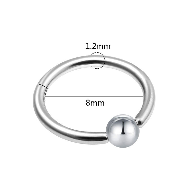 Double layers steel clicker hoop nose ring with pearl detail, measuring 8mm diameter and 1.2mm thickness.