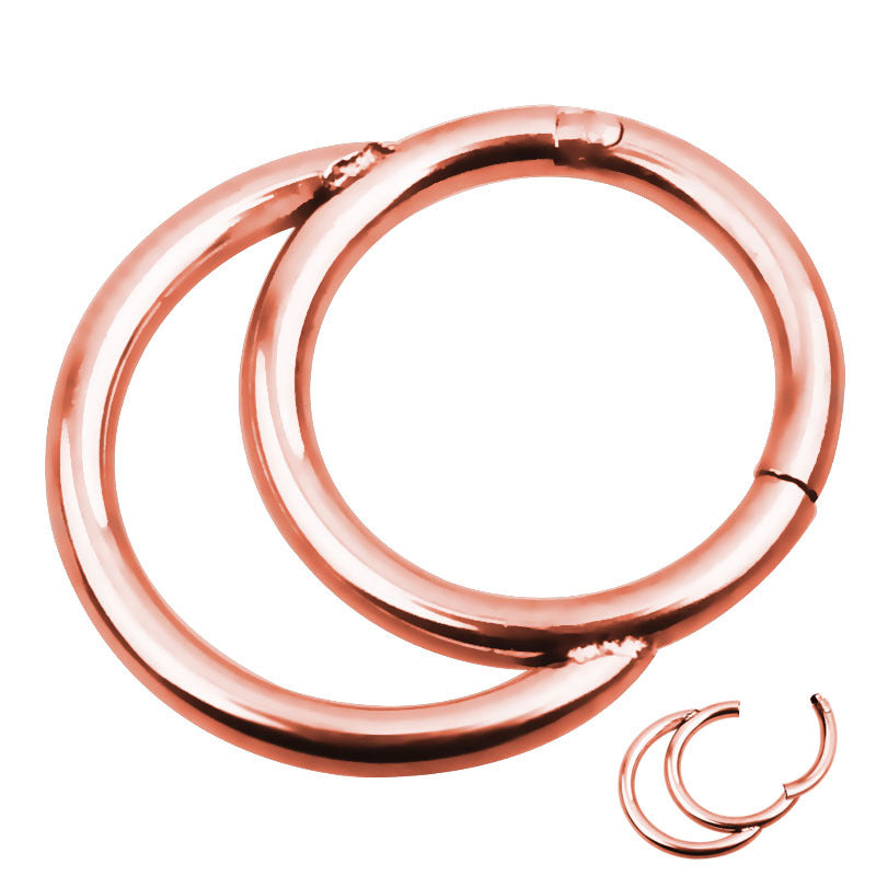 Double layers stainless steel clicker and segment nose hoop rings in rose gold, perfect for trendy piercings.