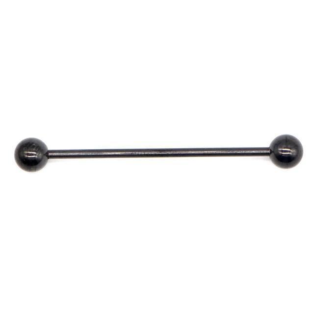 Long black stainless steel industrial piercing earring, dumbbell shape, perfect for punk rock style.