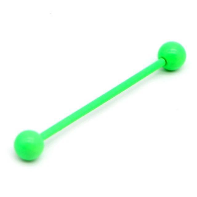 Green long straight barbell earring in vibrant color, perfect for punk and industrial styles.