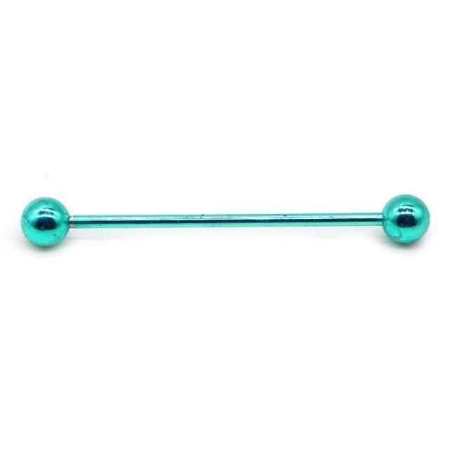 Turquoise stainless steel industrial piercing barbell earring, perfect for punk style and unisex fashion.