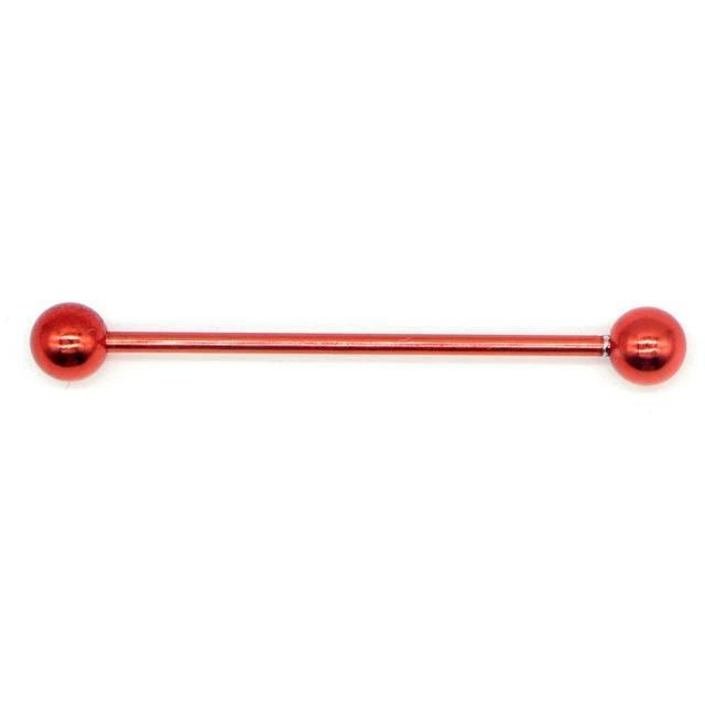 Red stainless steel industrial piercing barbell earring for punk style, perfect for cartilage jewelry.