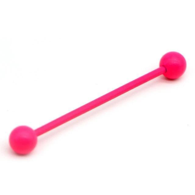 Vibrant pink stainless steel industrial piercing earring with dumbbell design, perfect for punk rock style accessories.